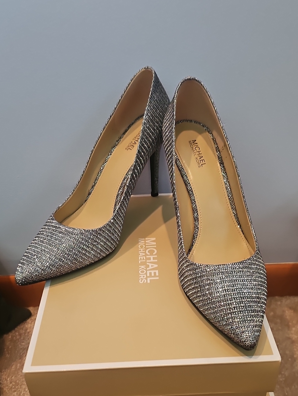 Michael Kors Silver Glitter Pointed Toe Stiletto Pumps